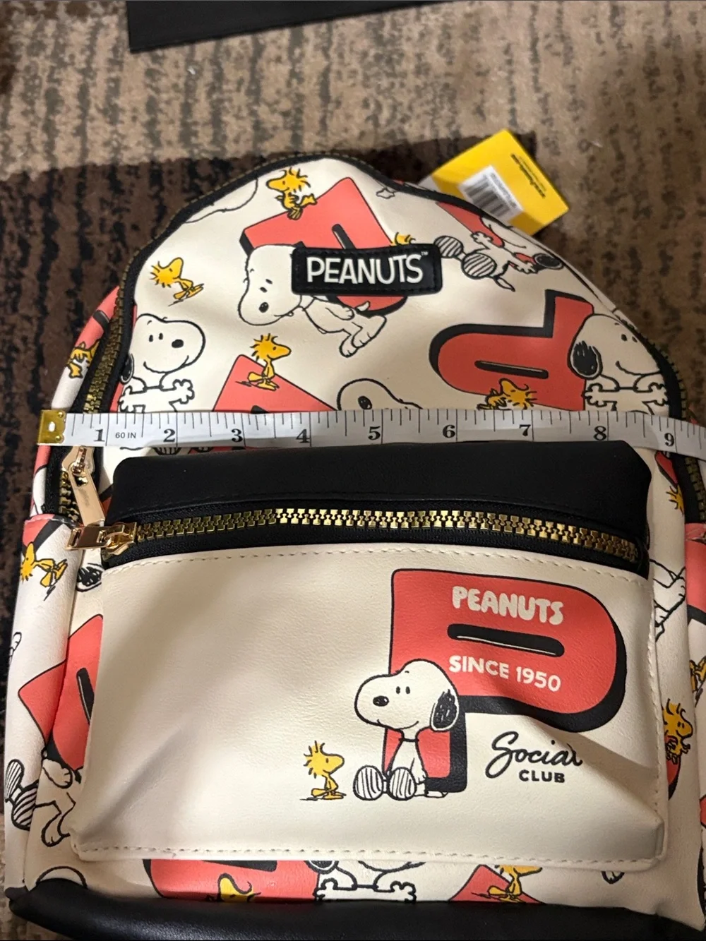 NWT Peanuts Mini Backpack in Cream, Coral and Black - Snoopy Print